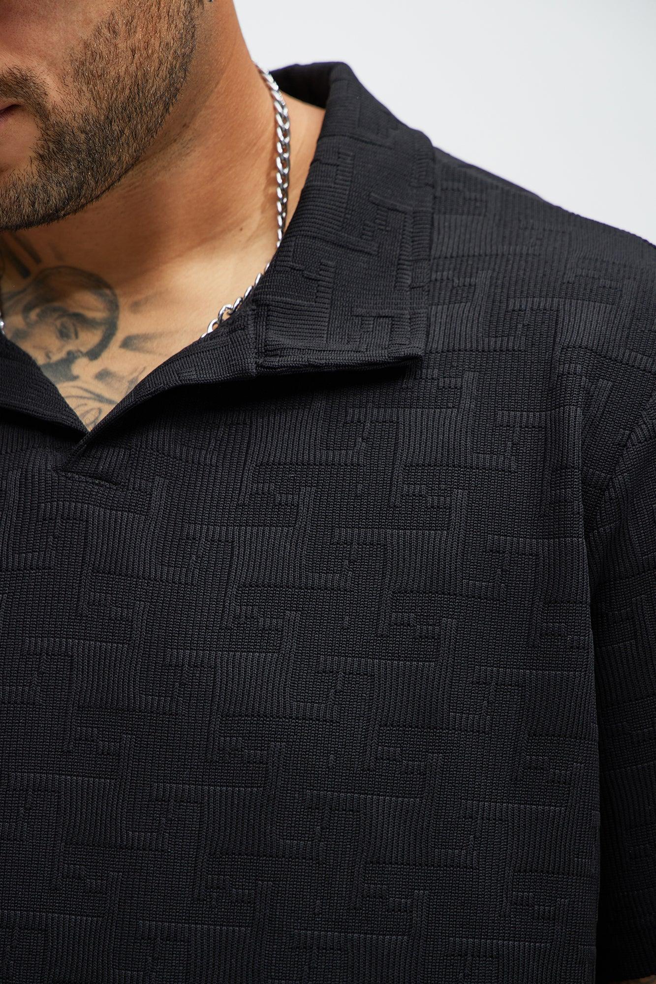 Ethel Textured Knit Johnny Collar Shirt - Black Product Image