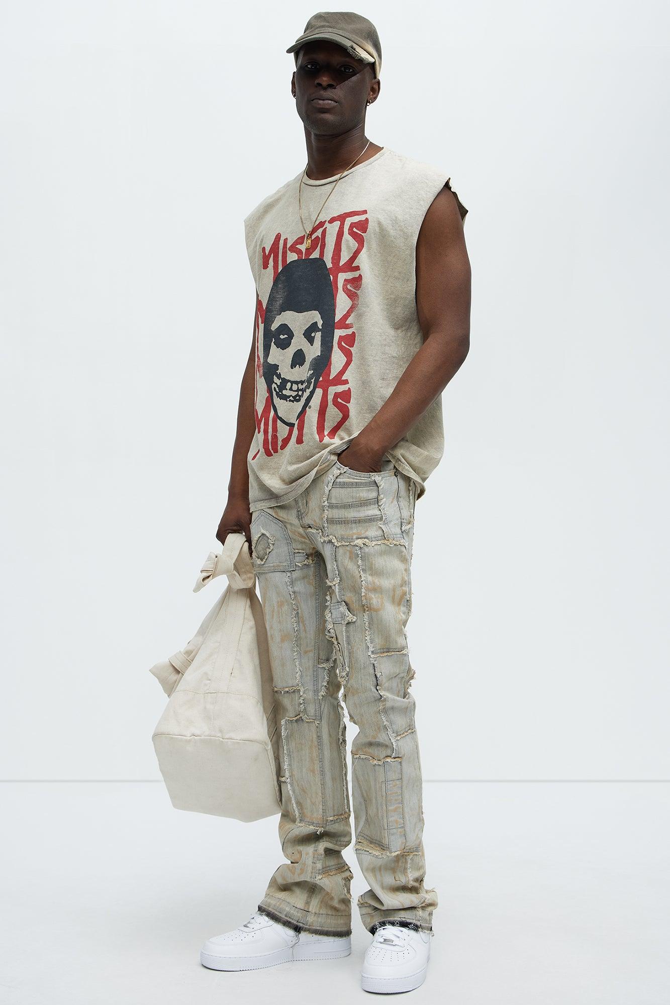 Stacked Skinny Flare Finish The Job Patch Frayed Jeans - Light Wash Product Image