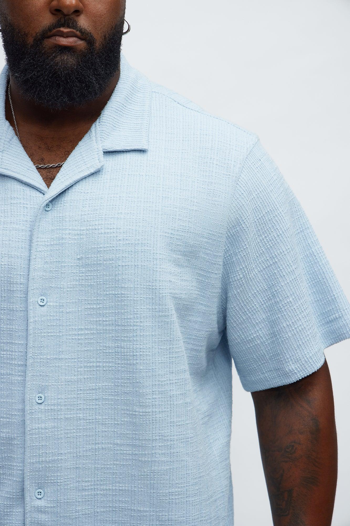 Dean Textured Short Sleeve Button Up Shirt - Light Blue Product Image