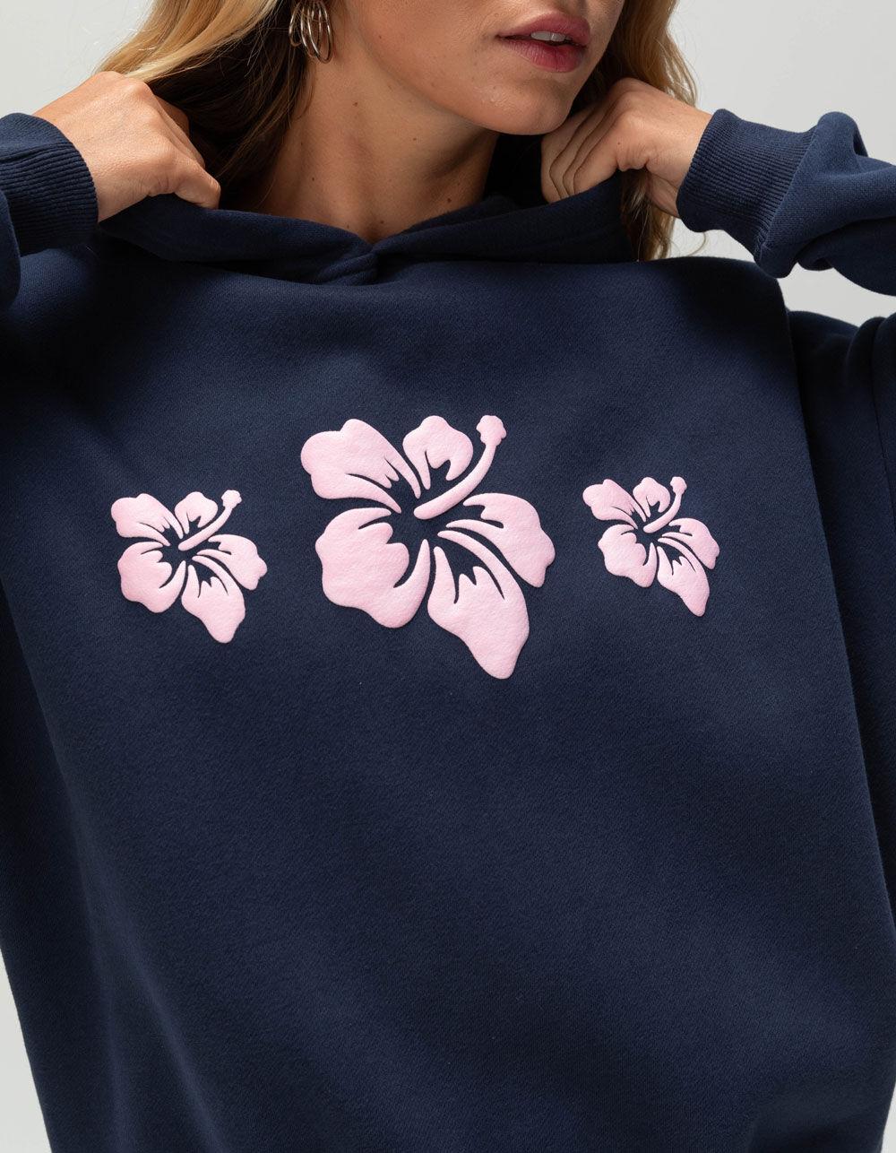 FULL TILT Puff Hibiscus Womens Hoodie - NAVY Product Image