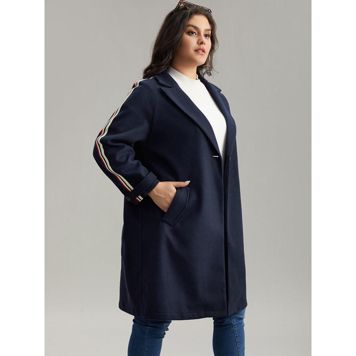 Plus Size Plain Lapel Collar Button Up Contrast Webbing Windbreaker Women Indigo Casual Patchwork Ladies Dailywear Winter Coats BloomChic 26/4X Product Image