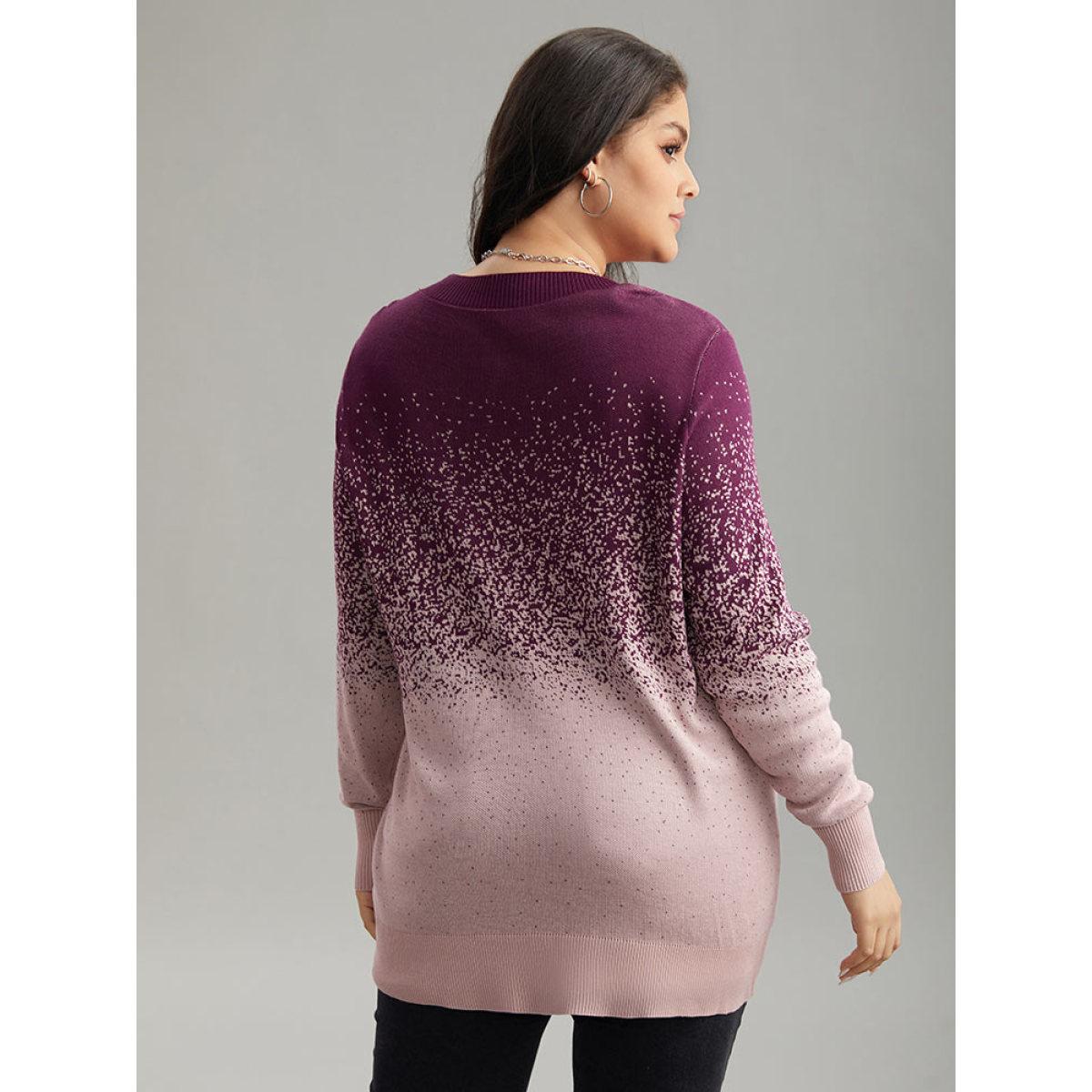 Plus Size Supersoft Essentials Ombre Elastic Cuffs Pullover Purple Women Casual Loose Long Sleeve Round Neck Dailywear Pullovers BloomChic 12/L Product Image