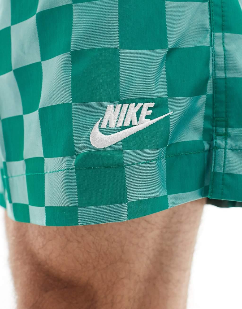 Nike Club checkerboard shorts in green Product Image