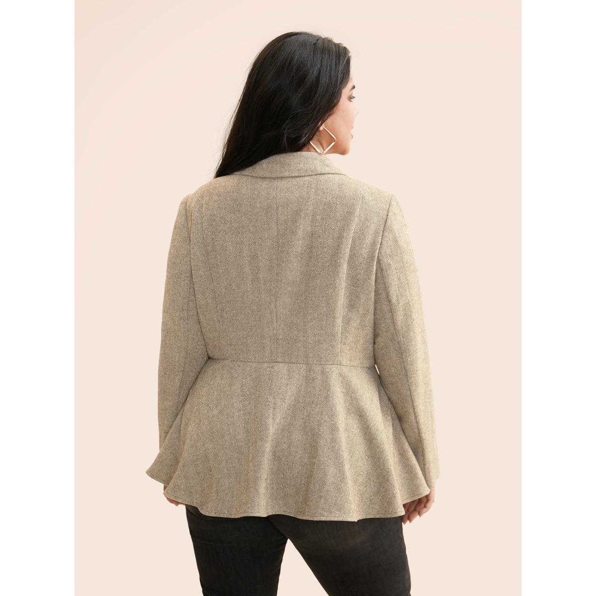 Plus Size Lapel Collar Metal Detail Jacket Women Beige Button Bodycon Everyday Jackets BloomChic 26/4X Product Image