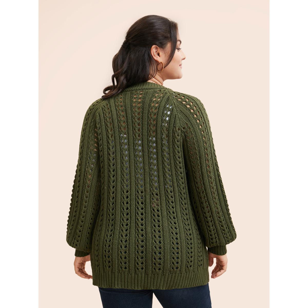Plus Size Solid Cable Knit Raglan Sleeve Cardigan Olive Women Casual Loose Long Sleeve Everyday Cardigans BloomChic 12/L Product Image
