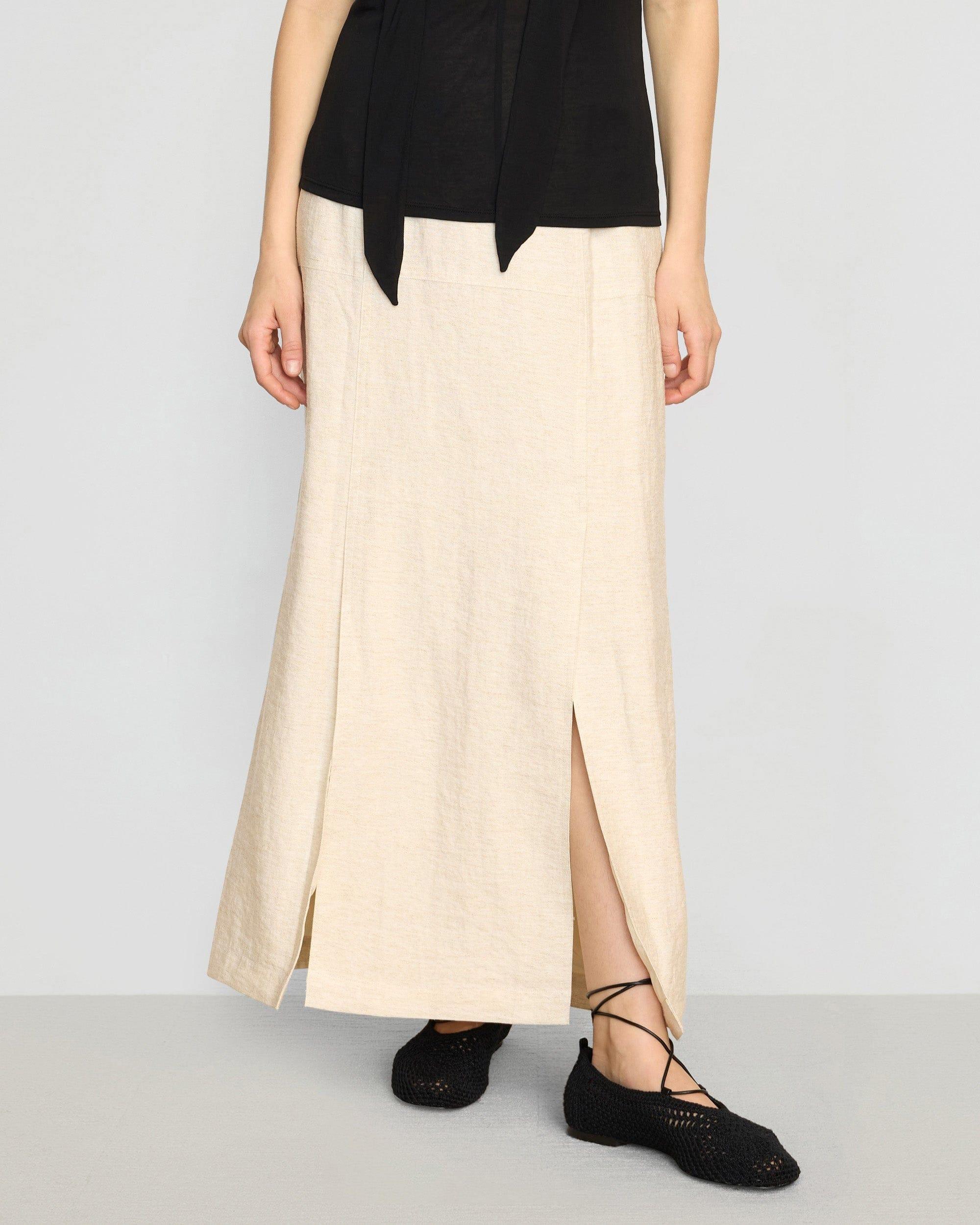 Ranni Front-Vent Linen-Blend Skirt Product Image