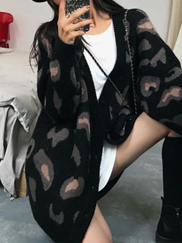 Leopard Print Loose Cardigan Product Image