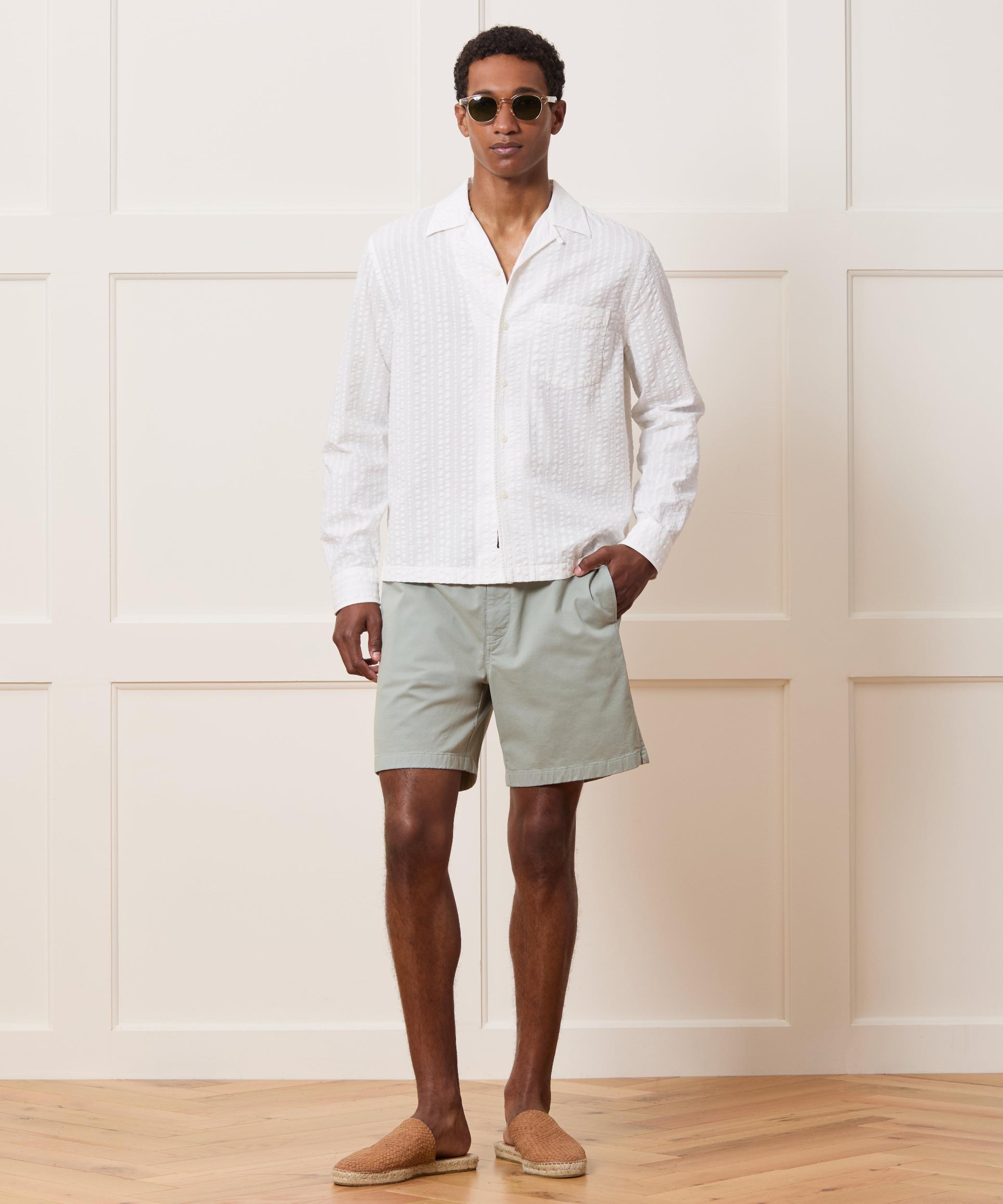 Cropped Seersucker Camp Collar Shirt Product Image