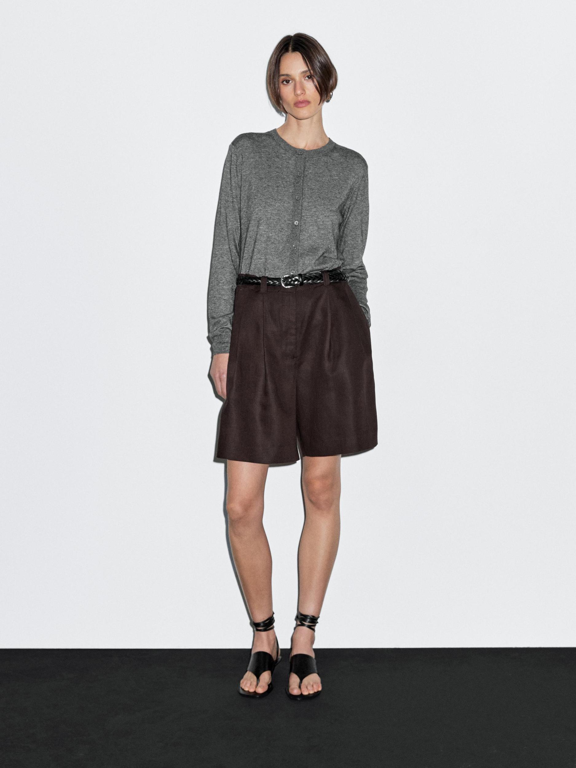 Wool blend knit cardigan with crew neck Product Image