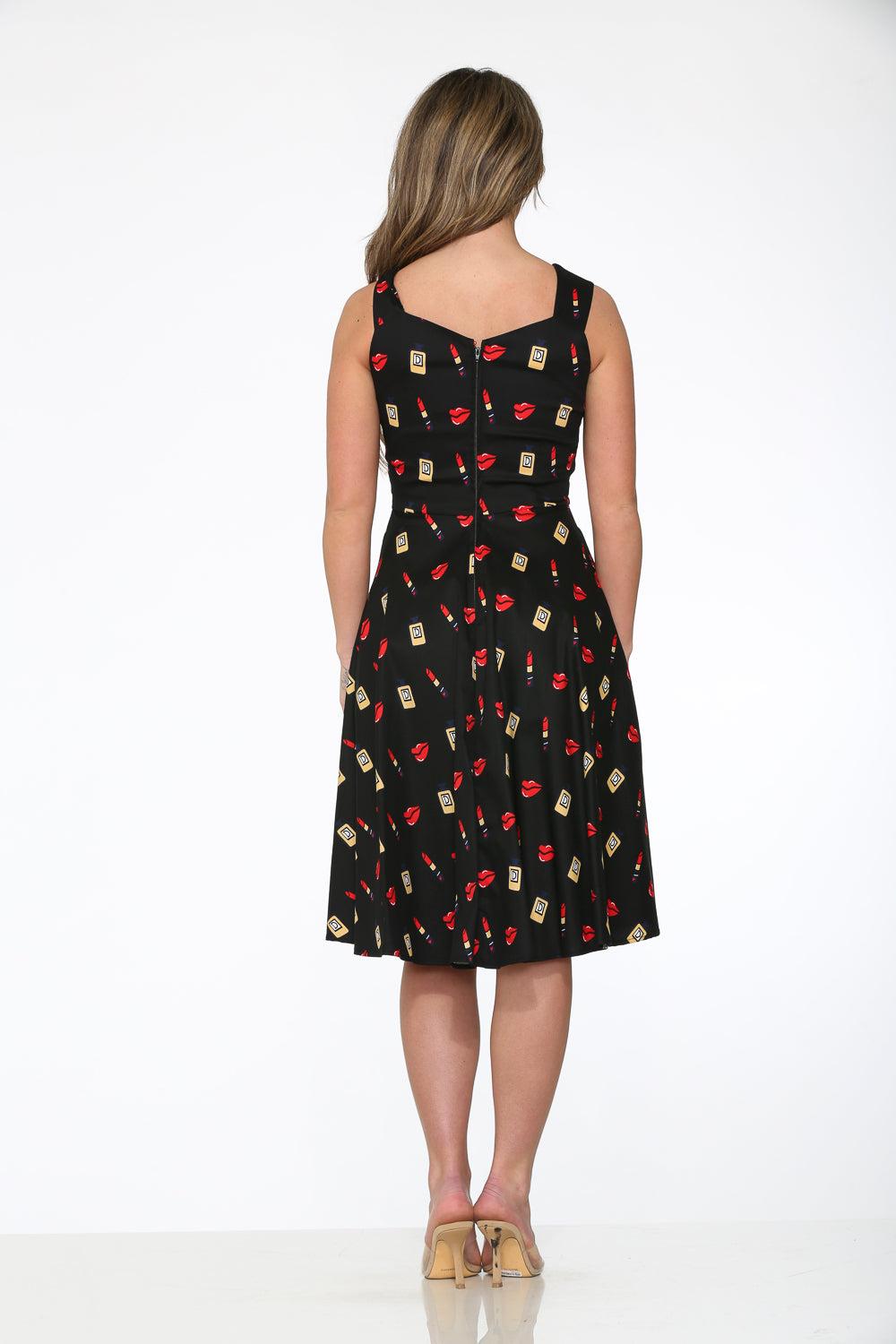 Black Red Lipstick Swing Dress Product Image