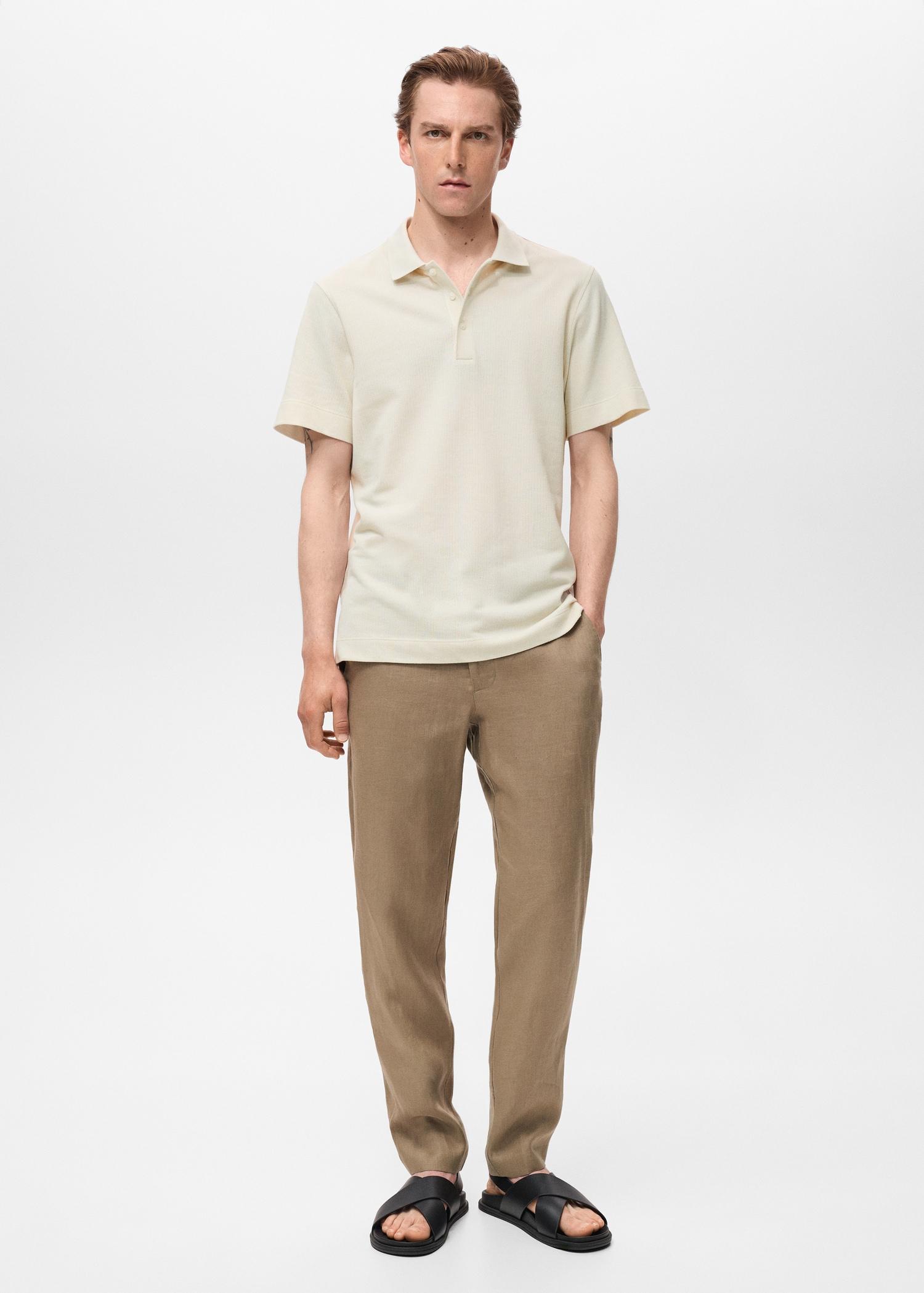 Fine rib-knit polo shirt - Men | MANGO USA Product Image