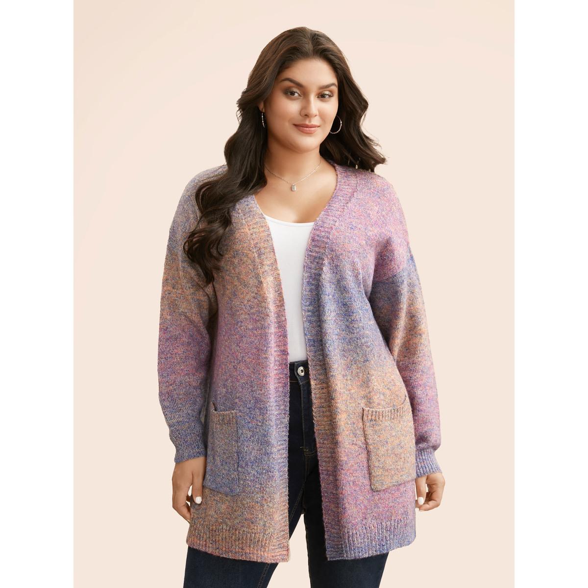 Plus Size Gradient Dyeing Patch Pocket Cardigan Multicolor Women Casual Loose Long Sleeve Everyday Cardigans BloomChic 26/4X Product Image