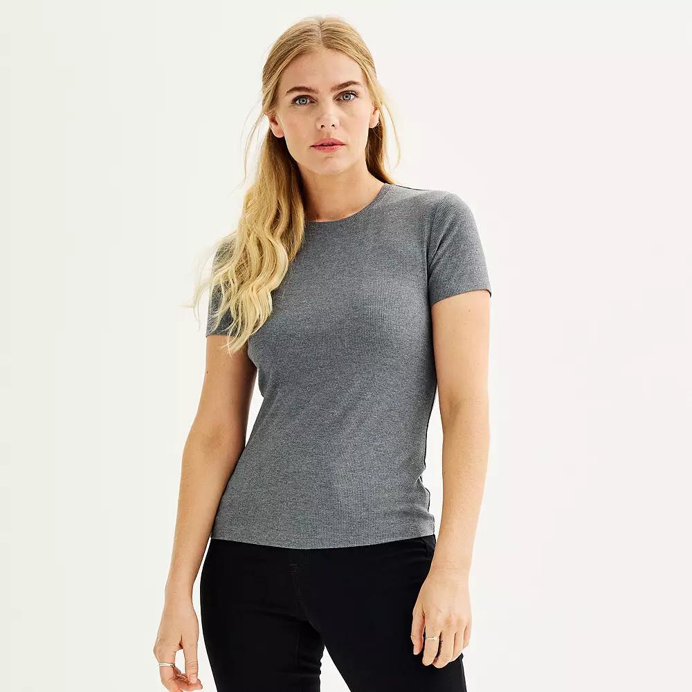 Women's Nine West Fitted Ribbed Crewneck Top,  Product Image
