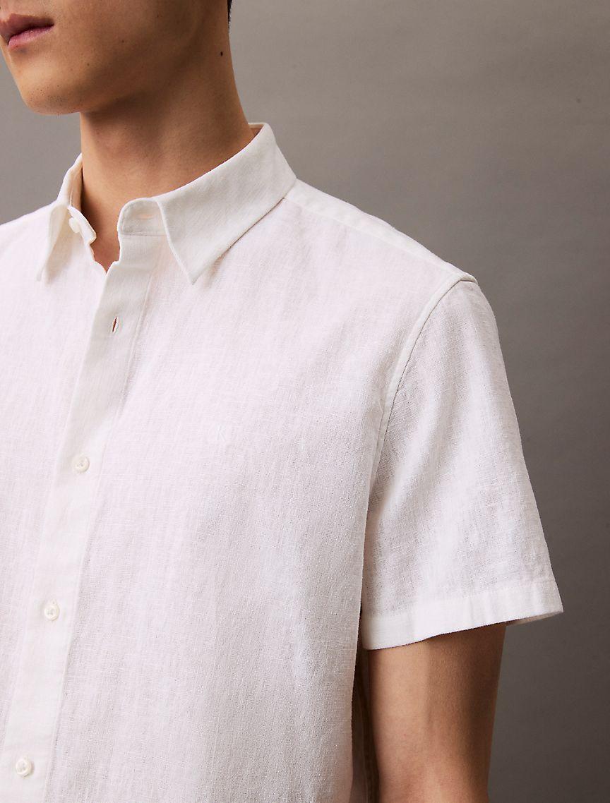 Linen Cotton Short Sleeve Classic Button-Down Shirt Product Image