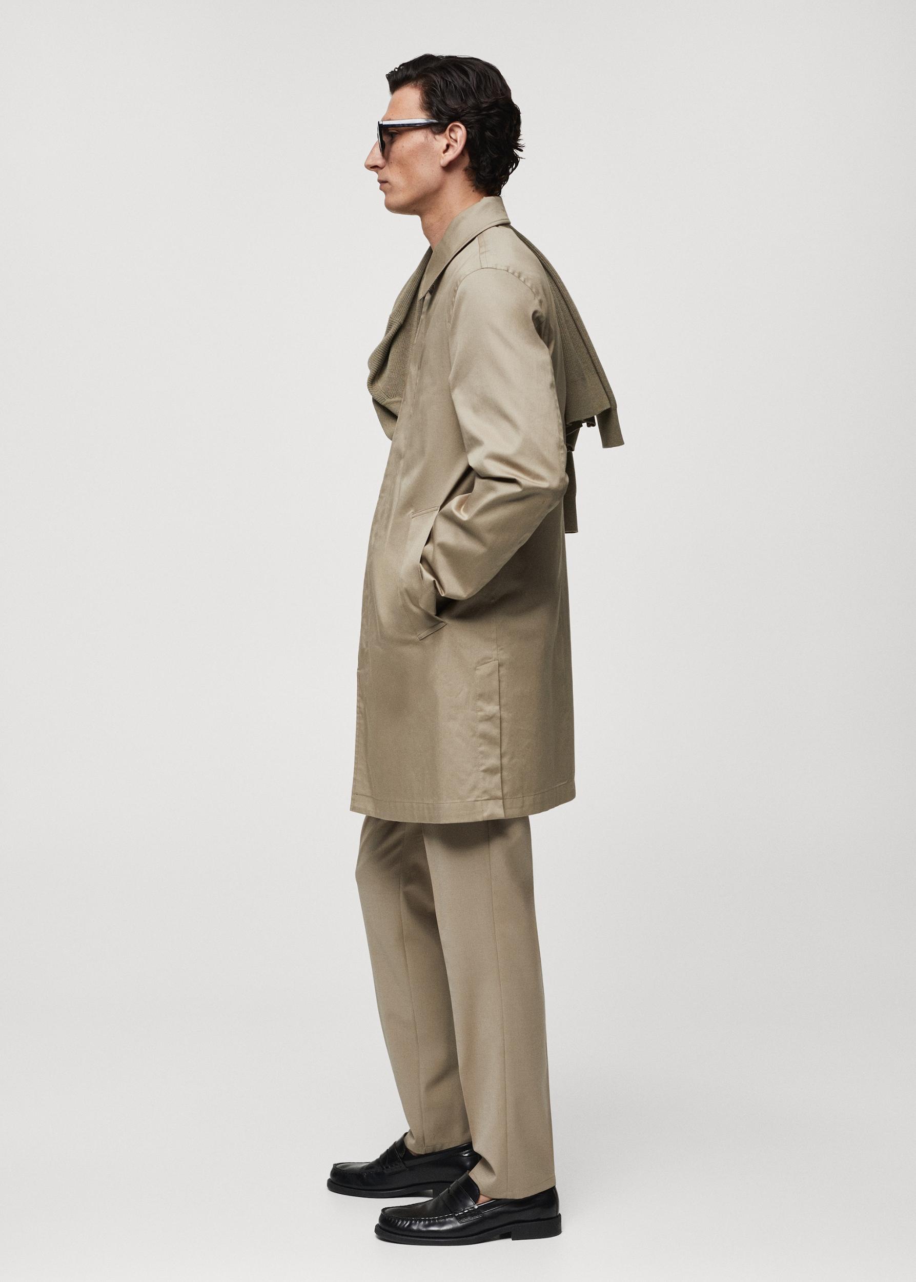 Cotton trench coat with collar detail - Men | MANGO USA Product Image