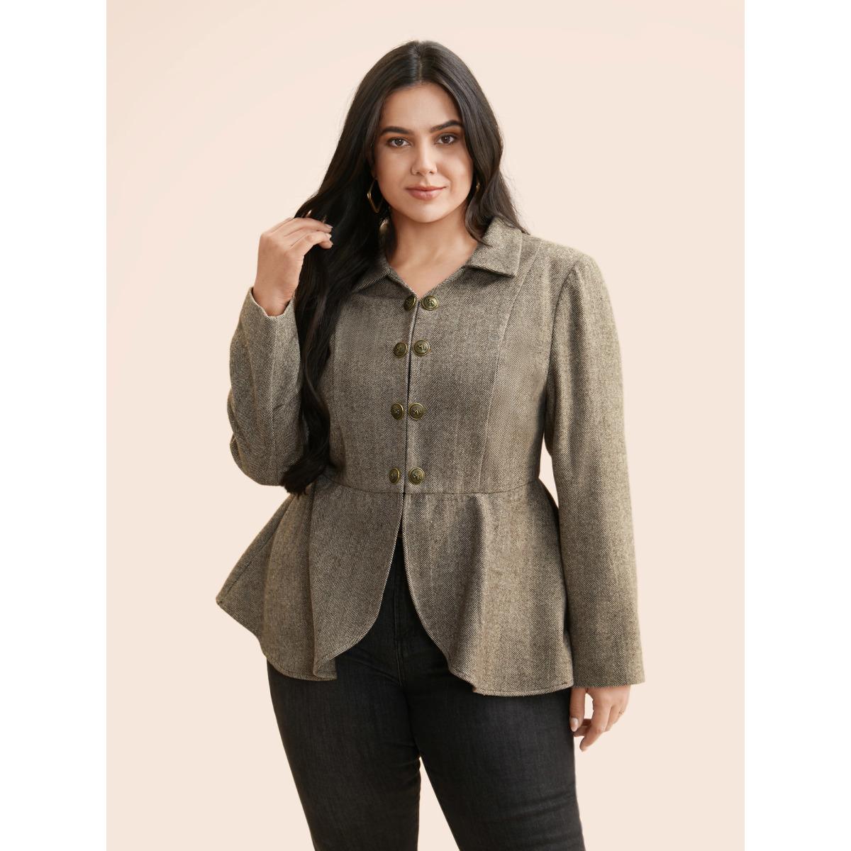 Plus Size Lapel Collar Metal Detail Jacket Women Multicolor Button Bodycon Everyday Jackets BloomChic 22-24/3X Product Image