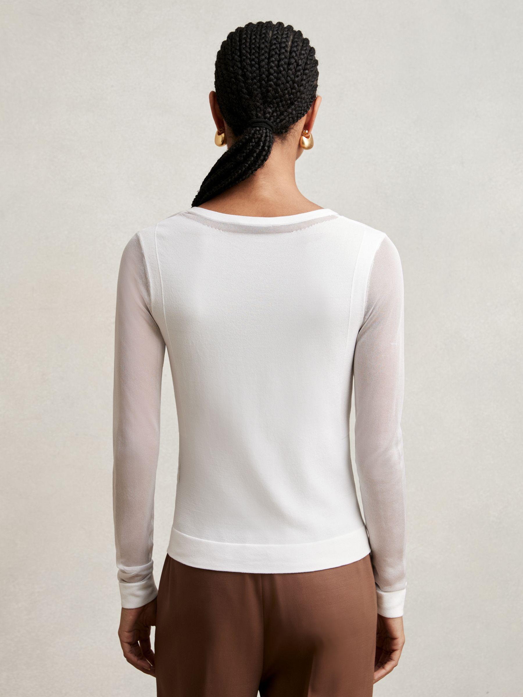 Sheer-Detail V-Neck Top in White Product Image