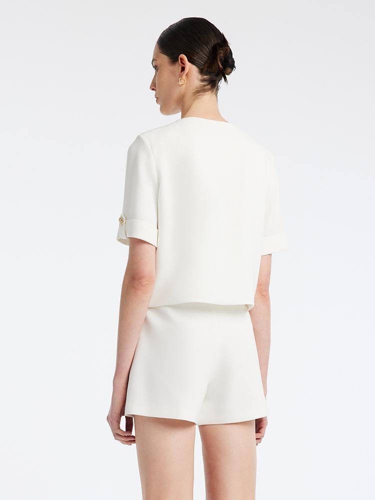 White Acetate Blazer And Shorts Two-Piece Suit Product Image
