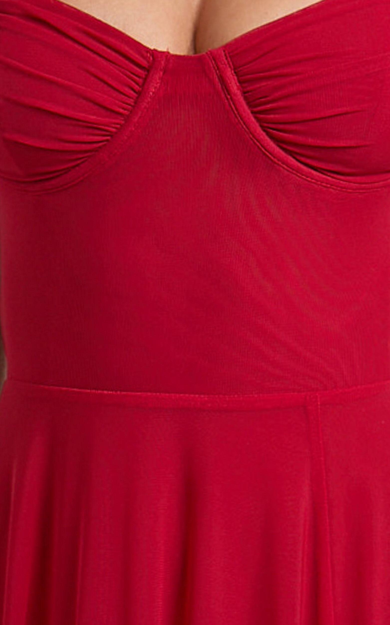 Kreanna Maxi Dress - Adjustable Strap Ruched Bodice Fit And Flare Dress in Red Product Image