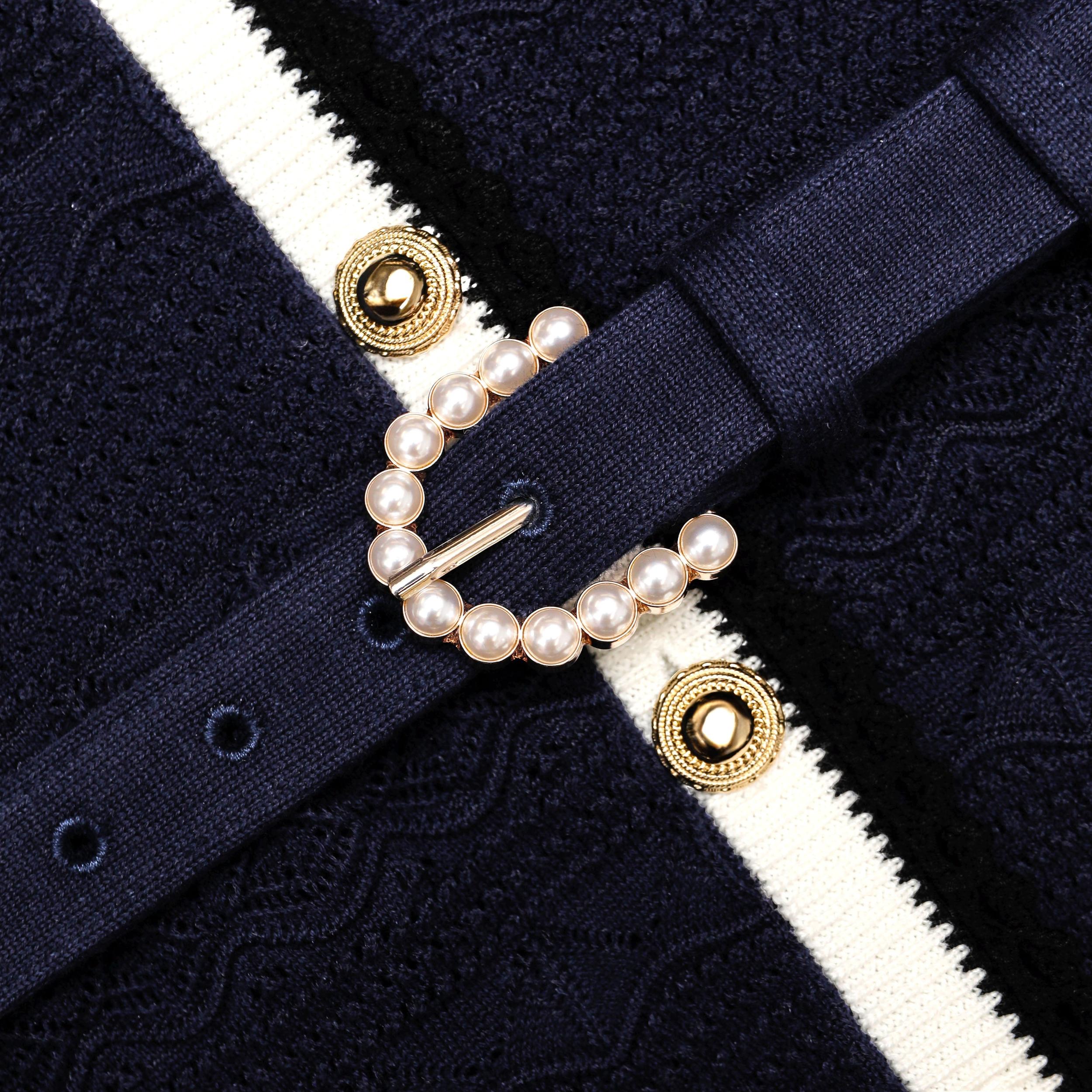 Navy Pointelle Knit Midi Dress Product Image