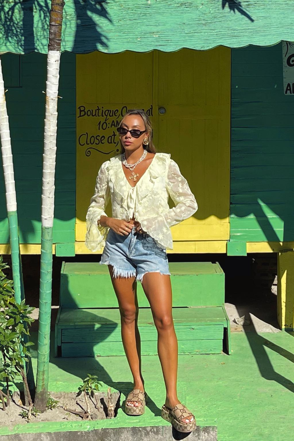 Guilliana Yellow Ruffle Blouse Product Image