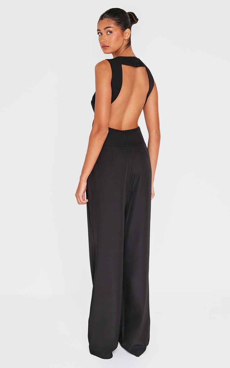 Black Structured Woven Vest Detail Straight Leg Jumpsuit Product Image