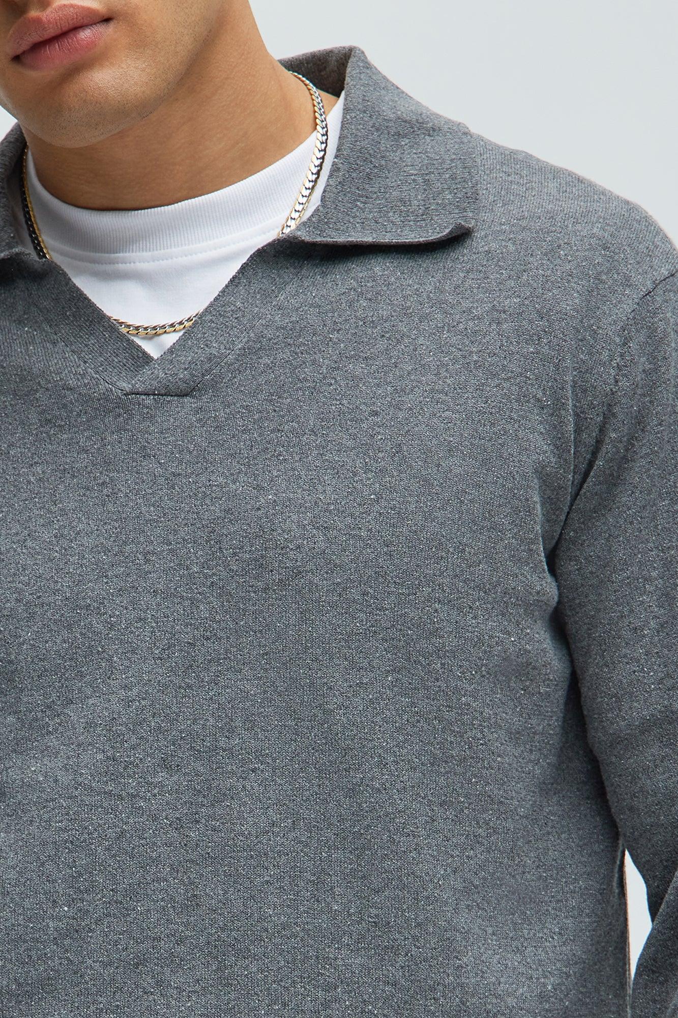 Noyes Johnny Collar Lightweight Sweater - Heather Grey Product Image