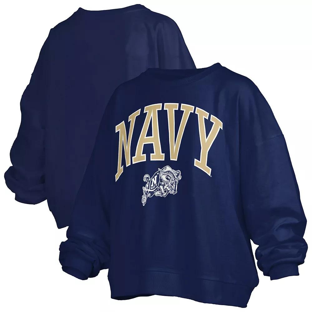Women's Pressbox Navy Navy Midshipmen Janise Arch Over Logo Waist Length Oversized Pullover Sweatshirt, Size: 2XL, Blue Product Image