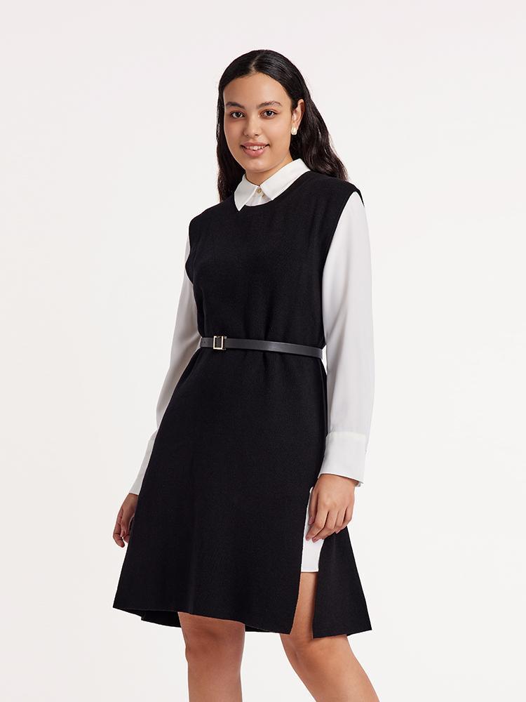 Black Vest Dress And White Women Shirt Dress Two-Piece Set Product Image