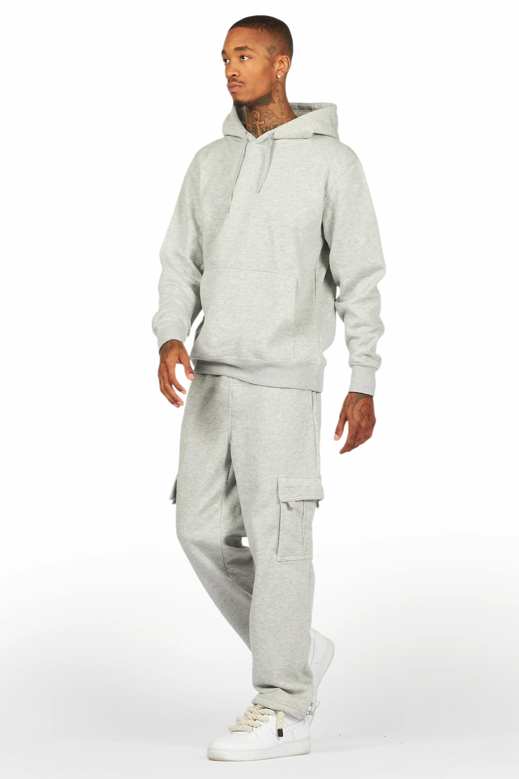 Basic Heather Grey Hoodie/Cargo Sweat Pant Set Male Product Image