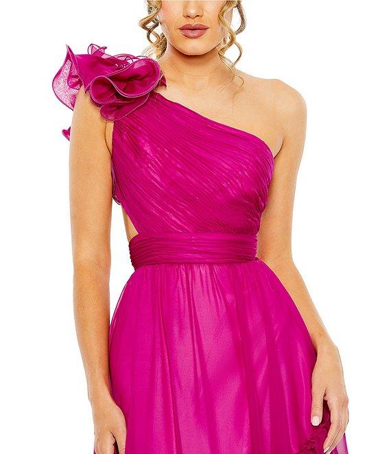 Mac Duggal One Shoulder Ruffle Sleeveless Cut Out Asymmetrical Hem High-Low Gown Product Image