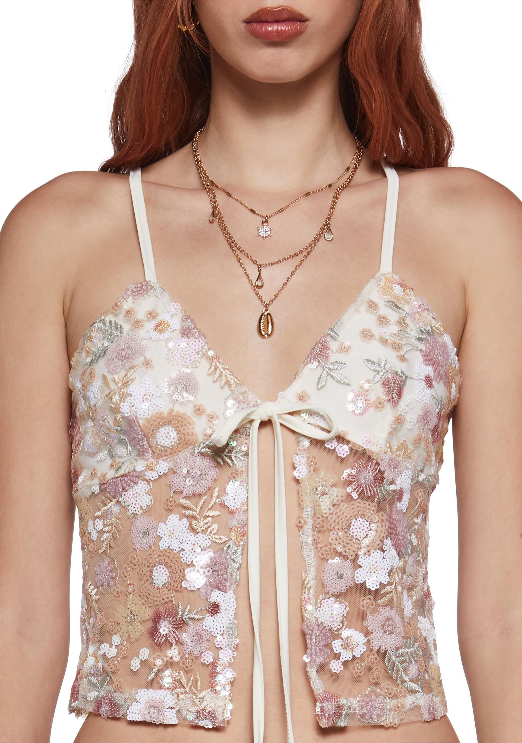 Womens Beaded Cami Top - Pink Product Image