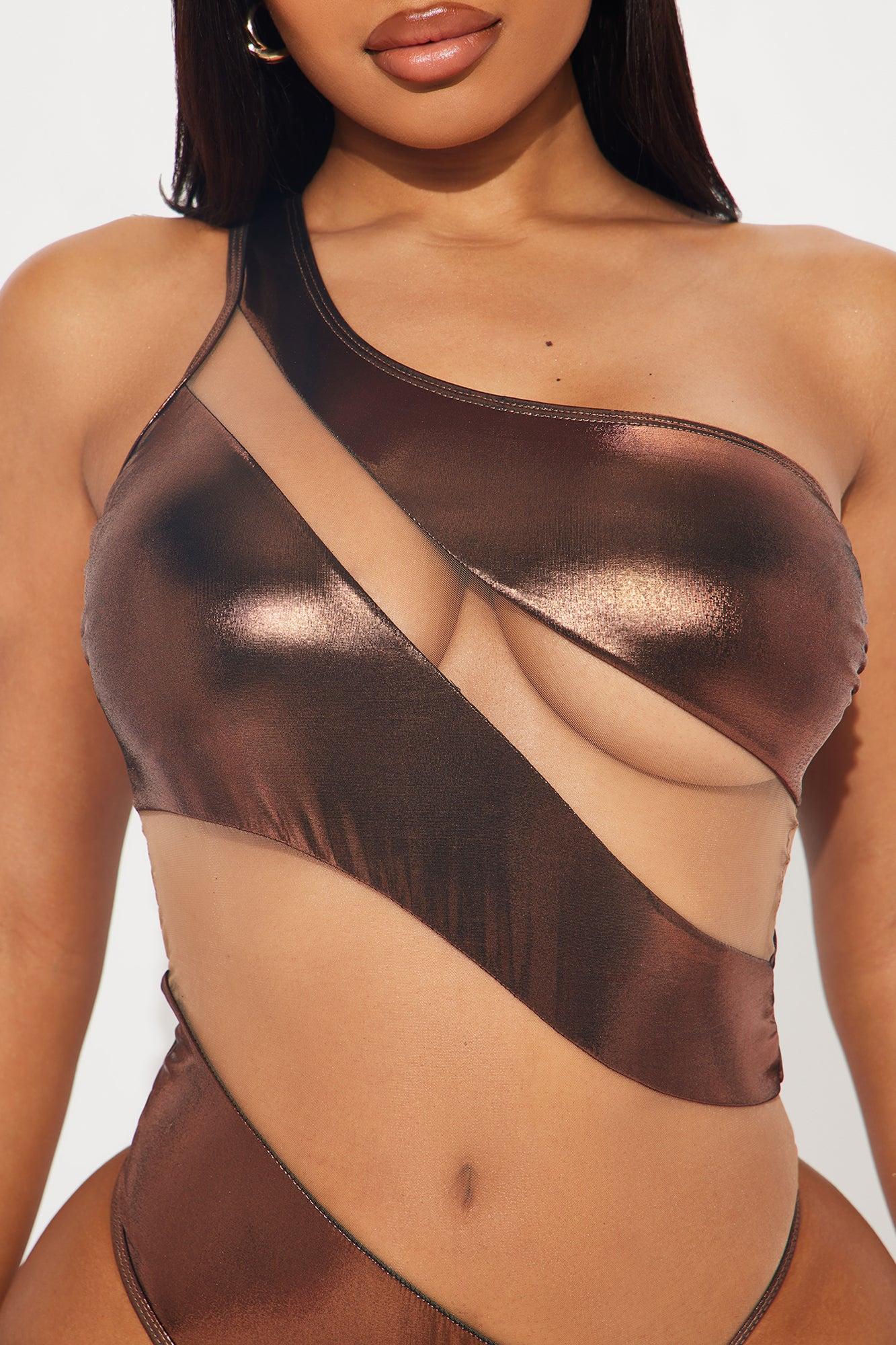 Island Hideout Cutout Mesh One Piece Swimsuit - Bronze Product Image