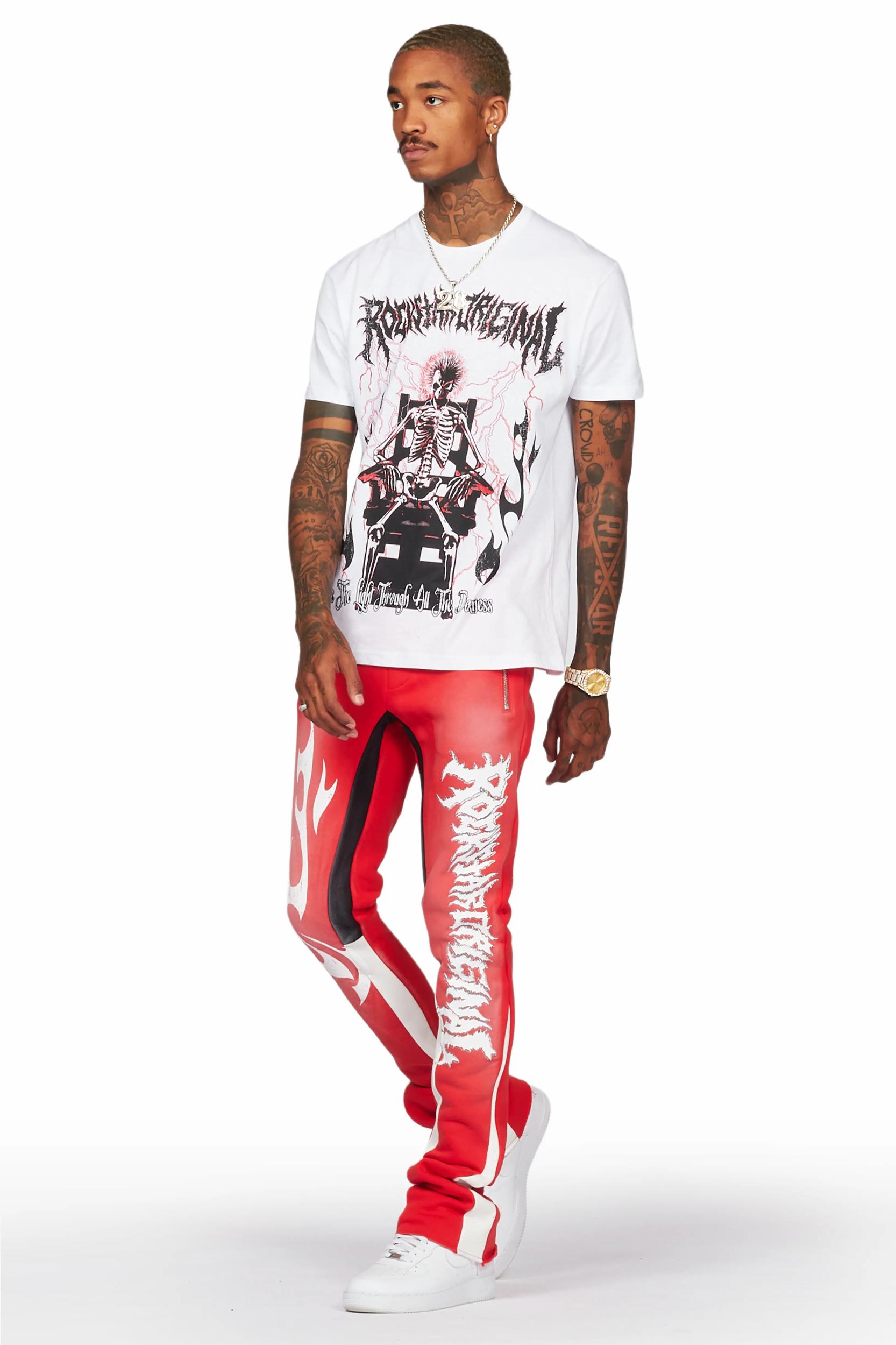 Deathrow White/Red T-Shirt/Stacked Flare Pant Set Male Product Image