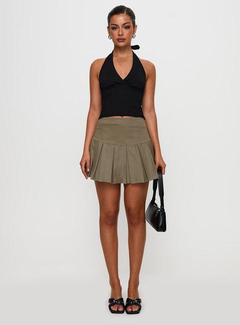 Feodora Pleat Mini Skirt Khaki Product Image