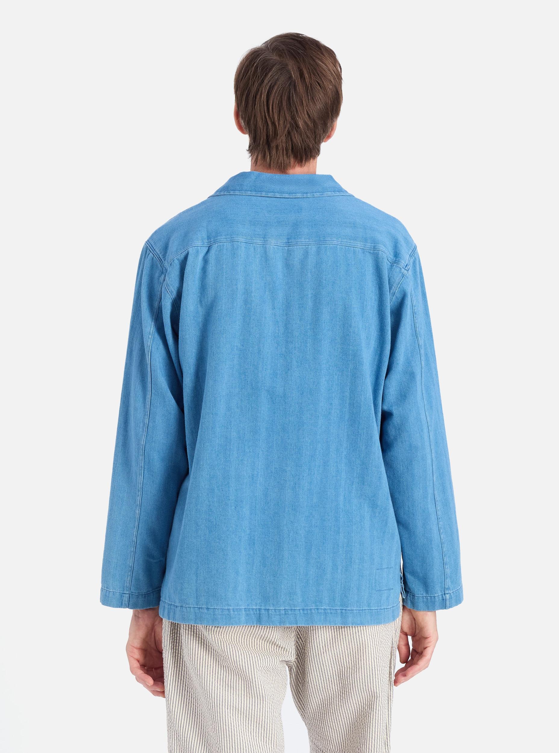 Washed Indigo Herringbone Denim  Smock Overshirt Product Image