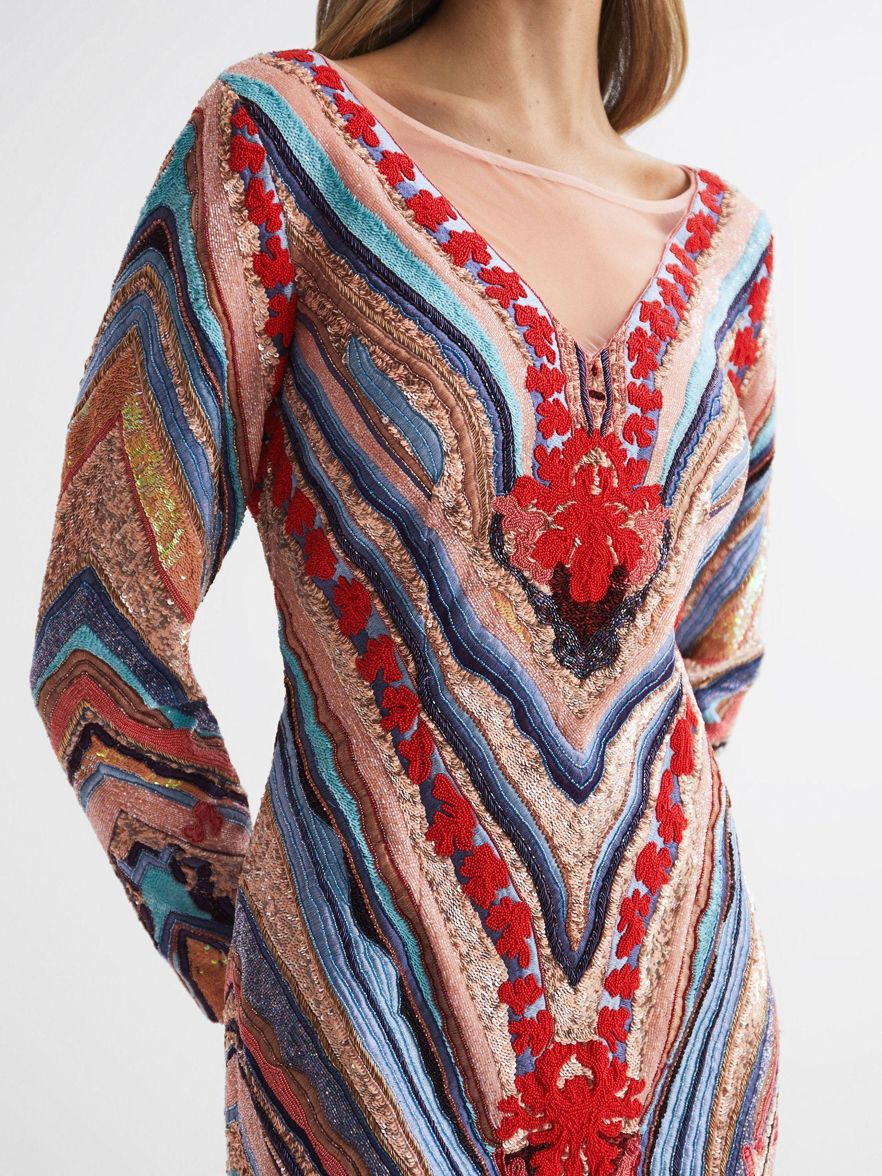 Raishma Embellished Textured Mini Dress in Pink Multi Product Image