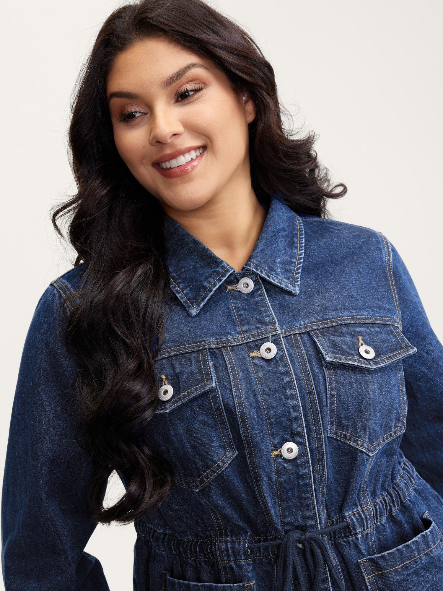Supersoft Stretchy Waist Button-Down Denim Jacket Female Product Image