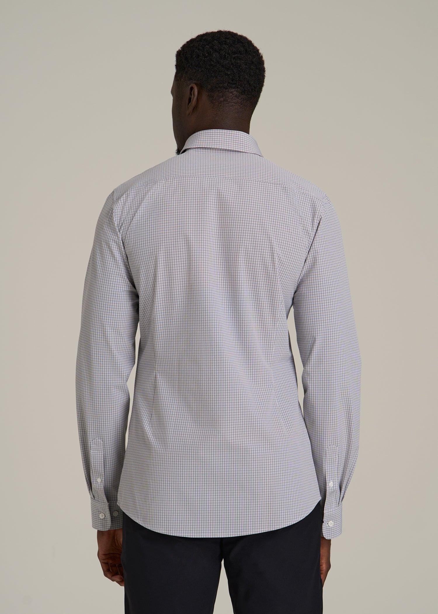 Traveler Stretch Dress Shirt for Tall Men in Grey Mini Plaid Male Product Image