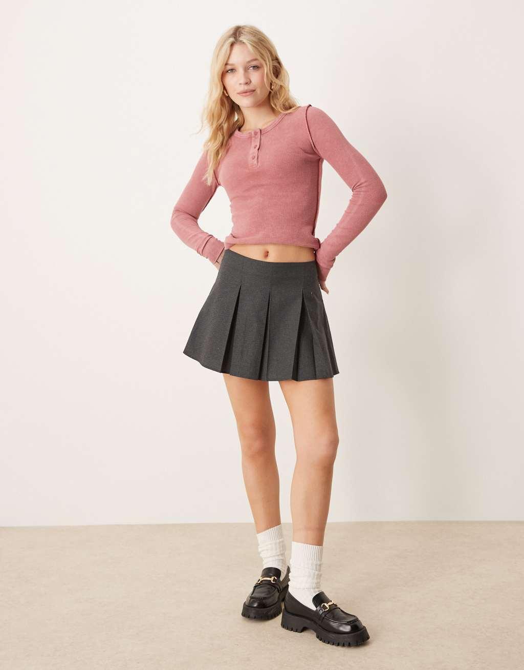 ASOS DESIGN pleated mini skirt in micro plaid Product Image