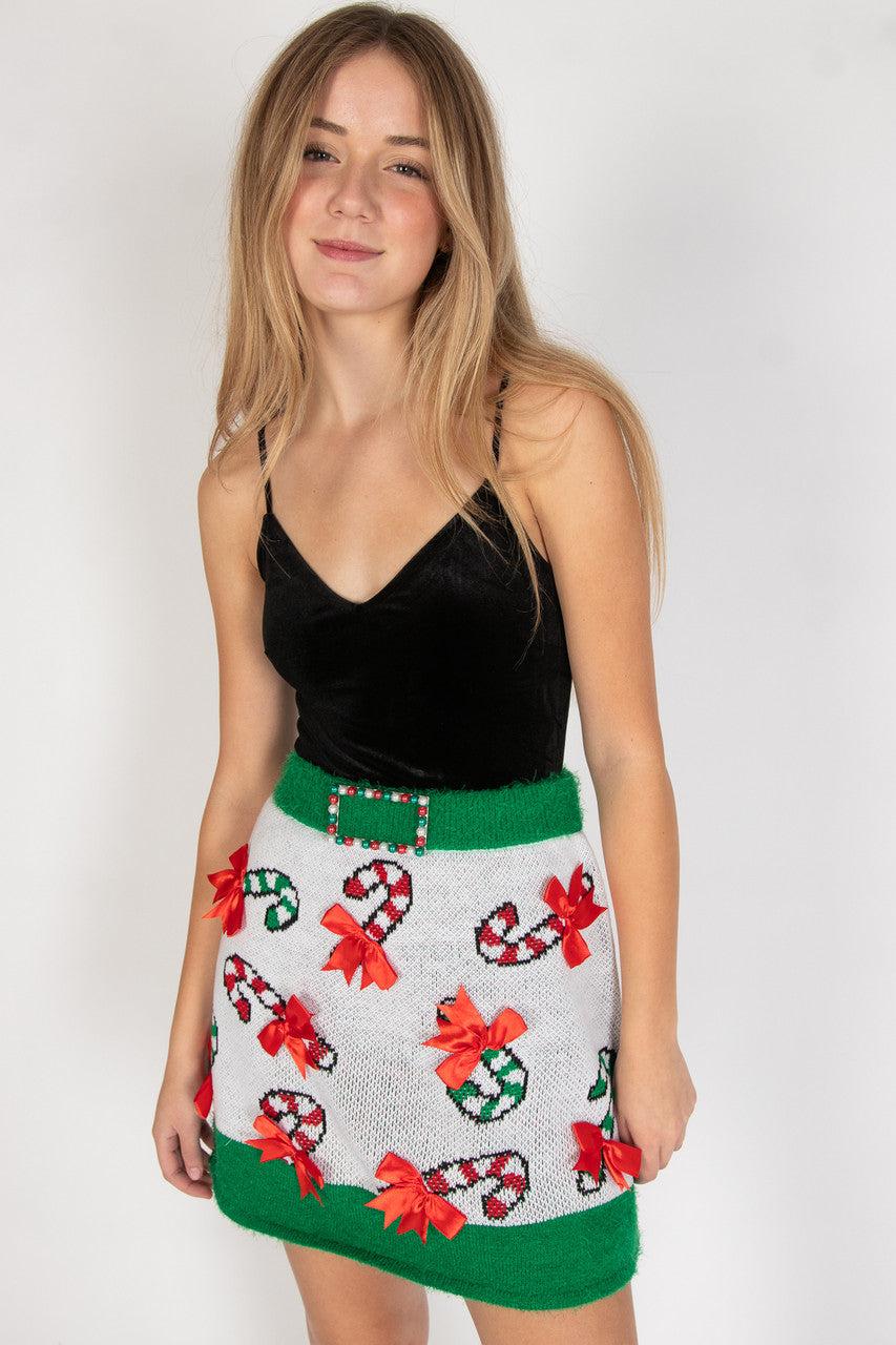 Christmas Candy Cane Sweater Skirt Product Image