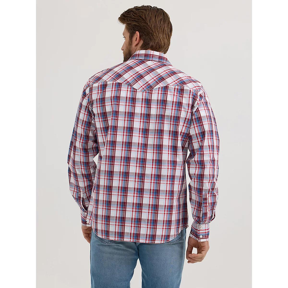 Men's Wrangler Retro® Premium Long Sleeve Western Snap Plaid Shirt in Olive Product Image