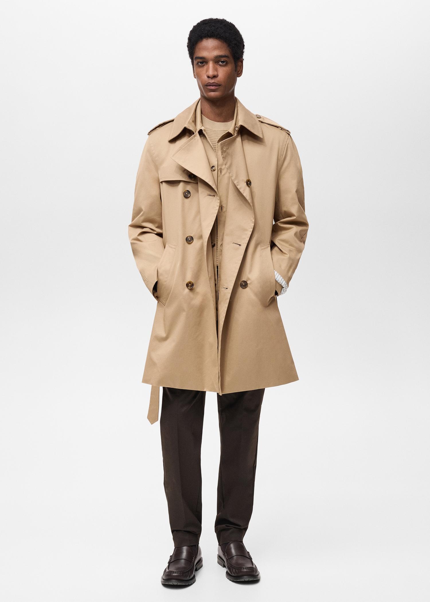 Water-repellent belted trench coat - Men | MANGO USA Product Image