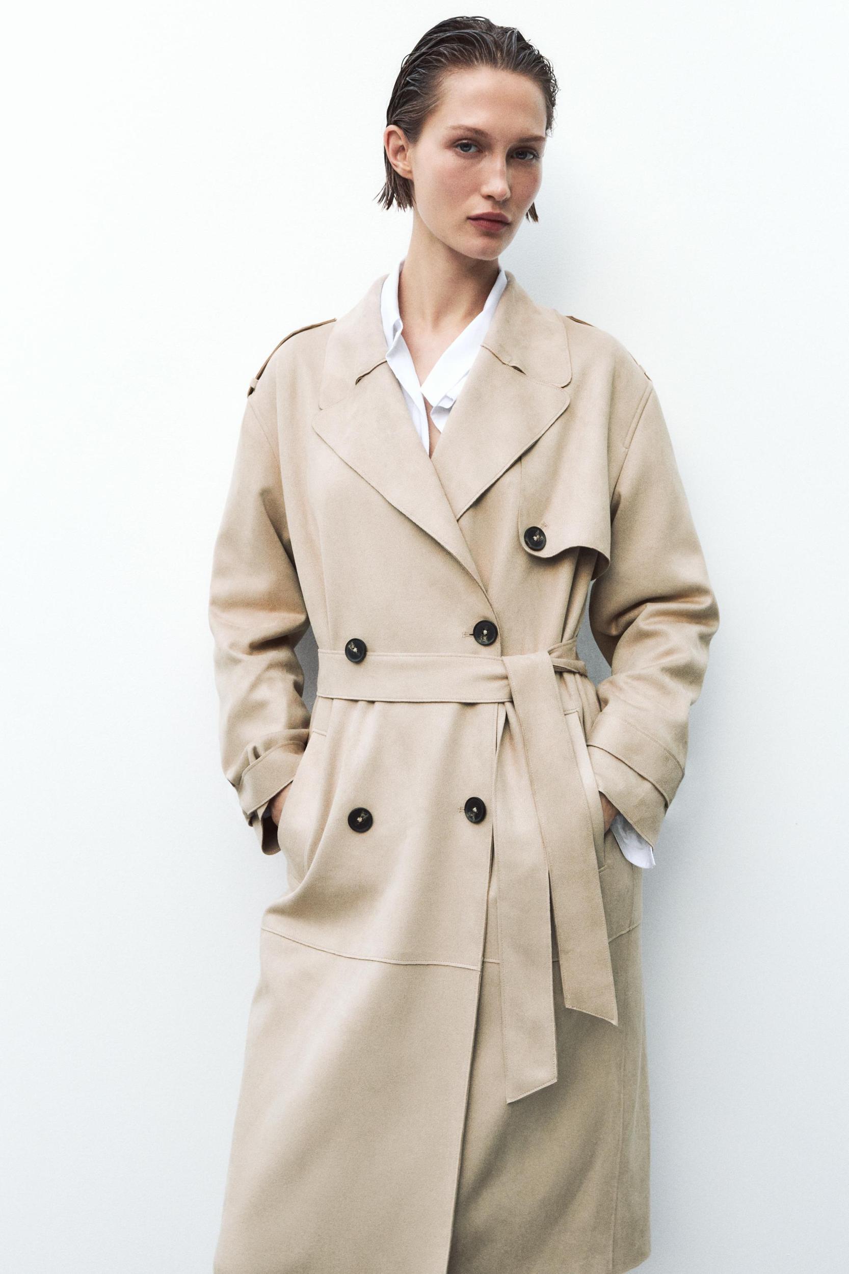 FAUX SUEDE MIDI TRENCH COAT Product Image