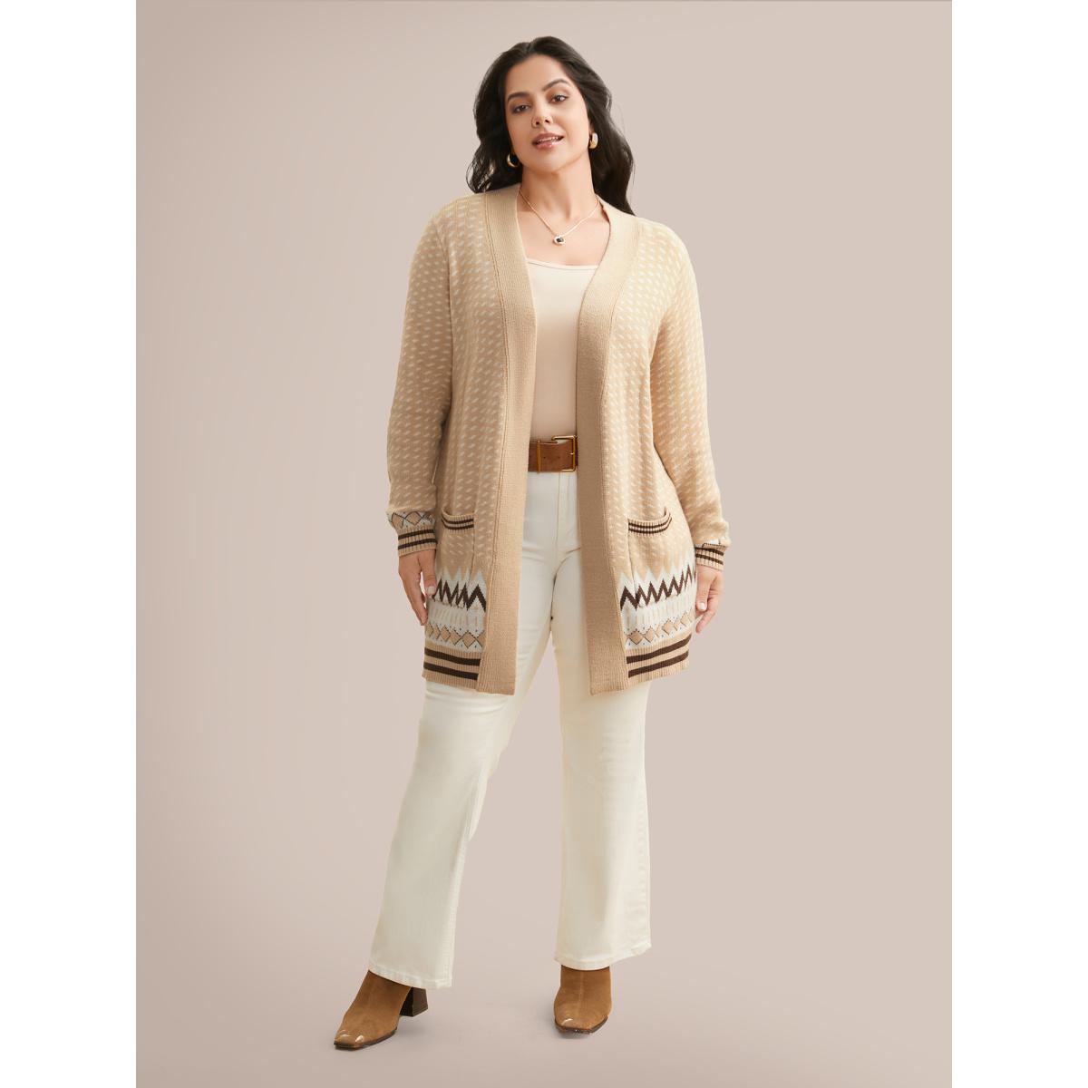 Plus Size Supersoft Essentials Bandana Geometric Pocket Cardigan Tan Women Casual Loose Long Sleeve Everyday Cardigans BloomChic 14-16/1X Product Image