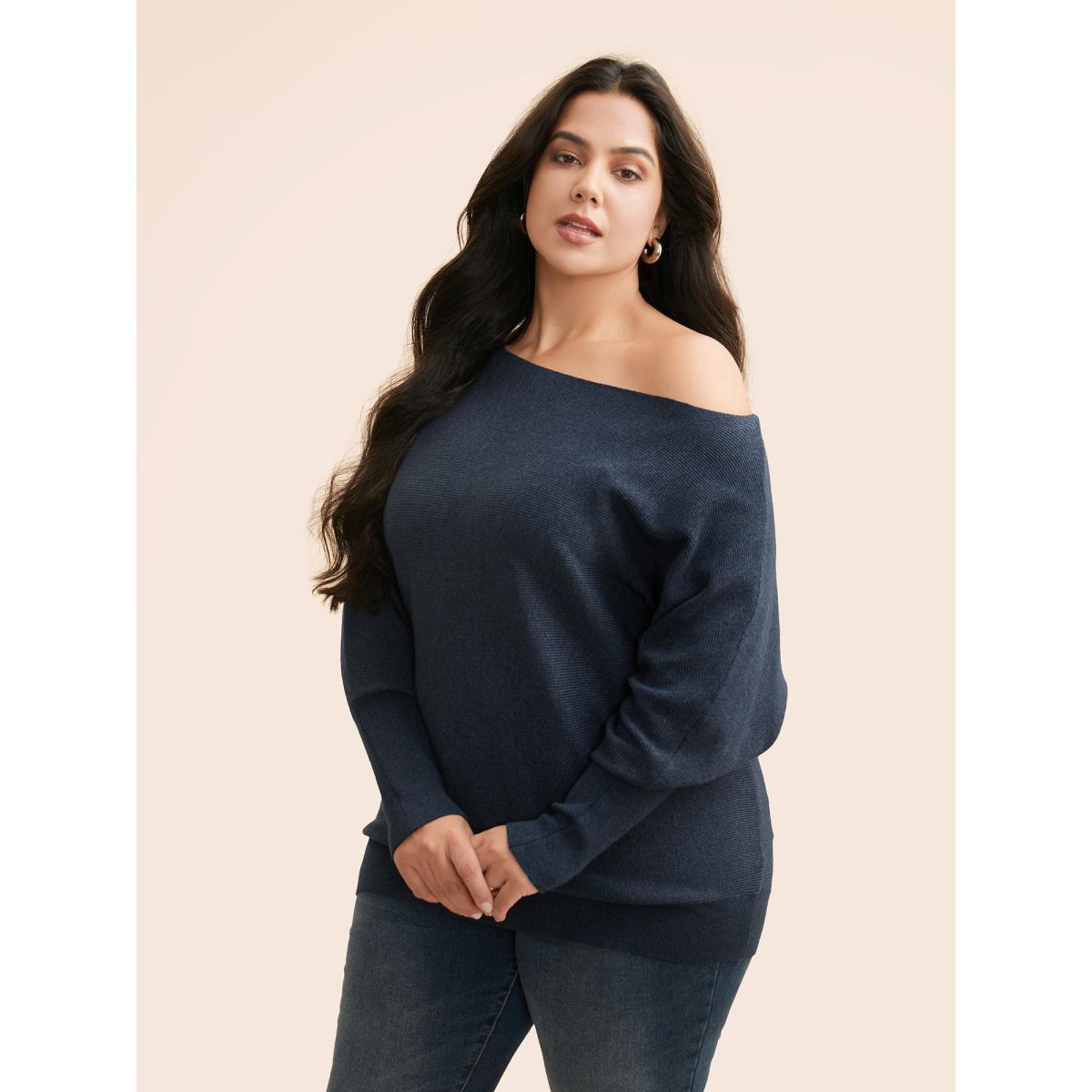 Plus Size Supersoft Dolman Sleeve Pullover Indigo Women Casual Loose Long Sleeve Boat Neck Everyday Pullovers BloomChic 22-24/3X Product Image