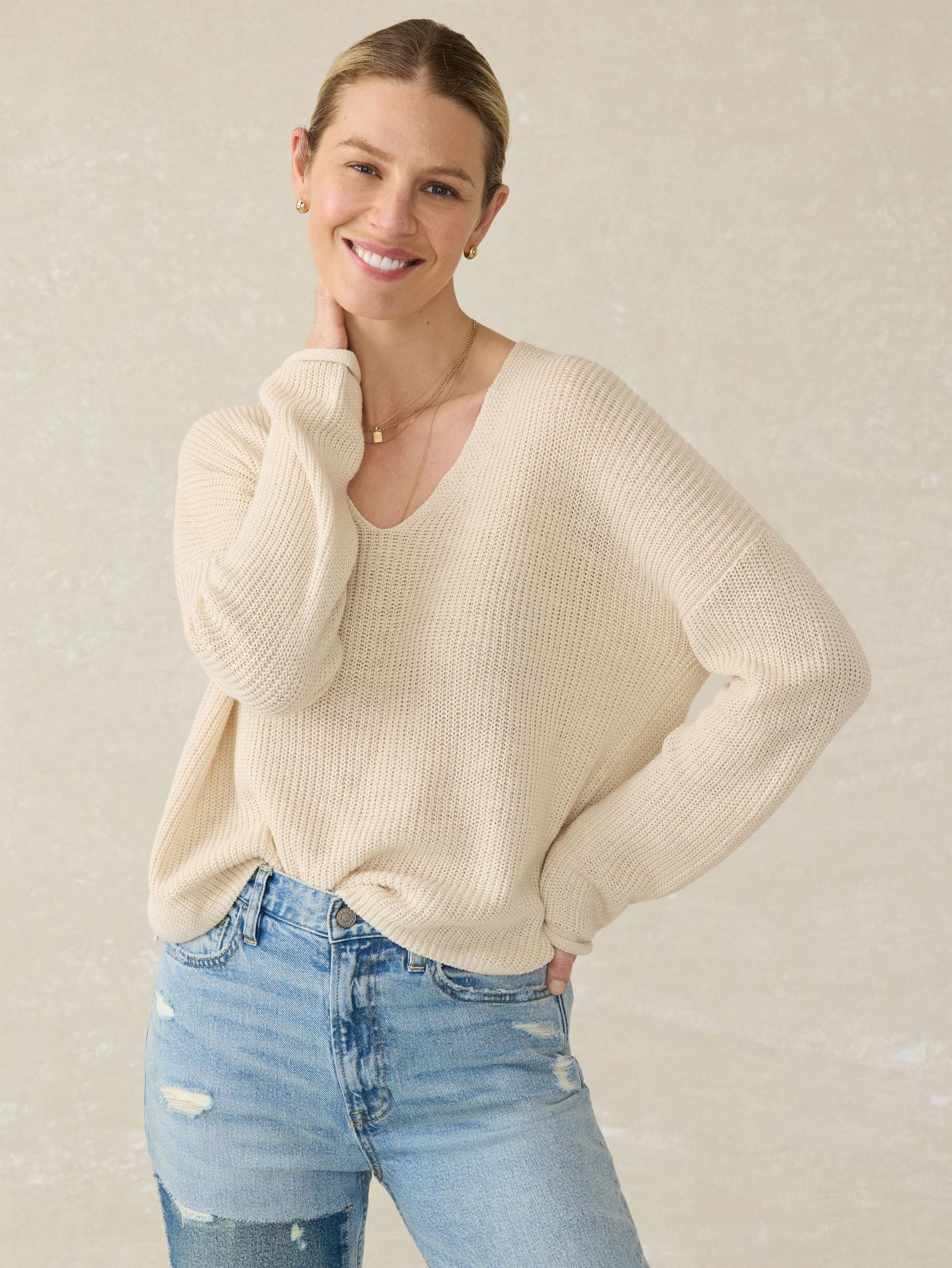 Miramar Linen V-Neck Sweater - Summer Sand Female Product Image