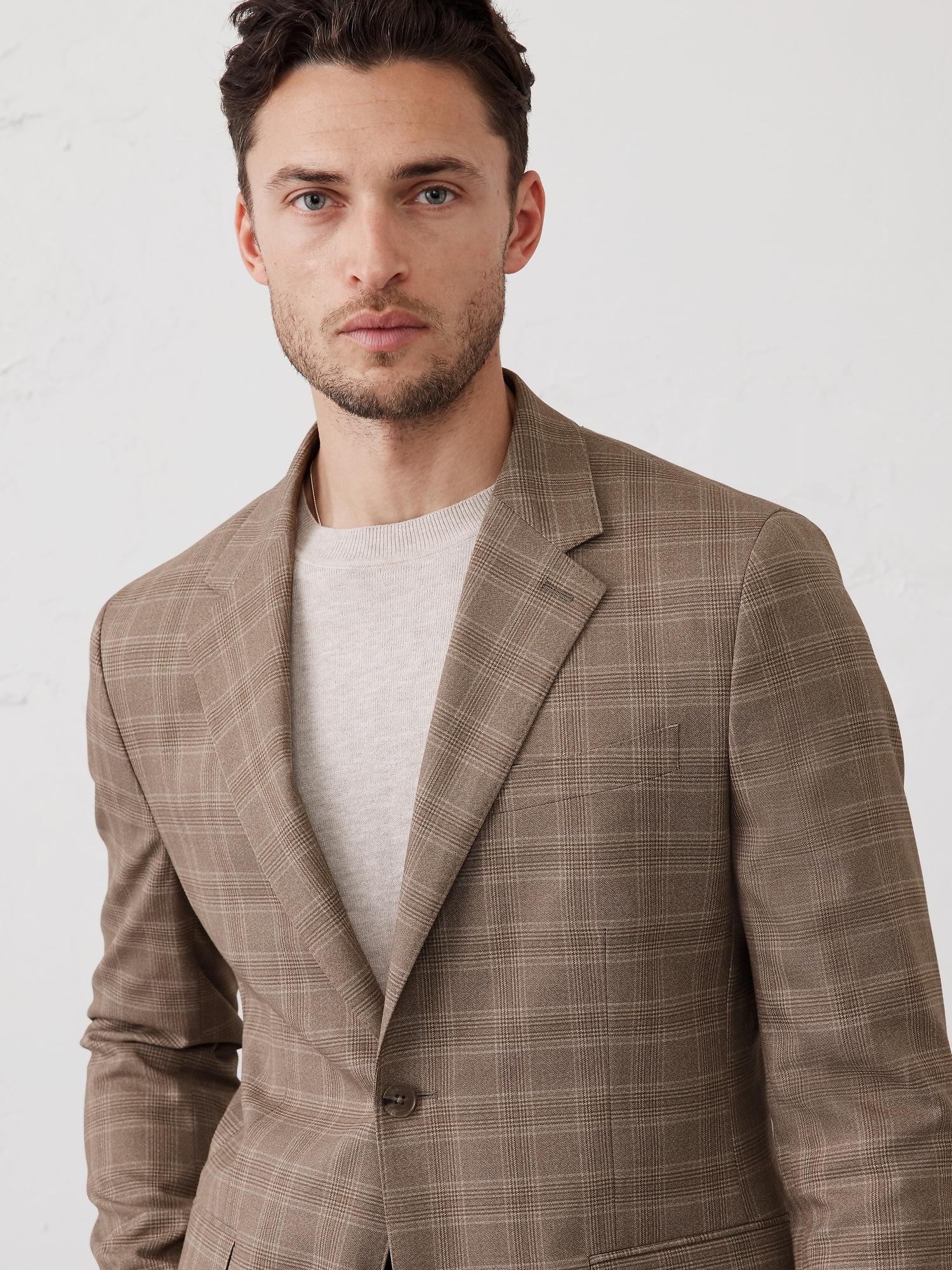 Tailored-Fit Taupe Glen Plaid Suit Jacket Product Image