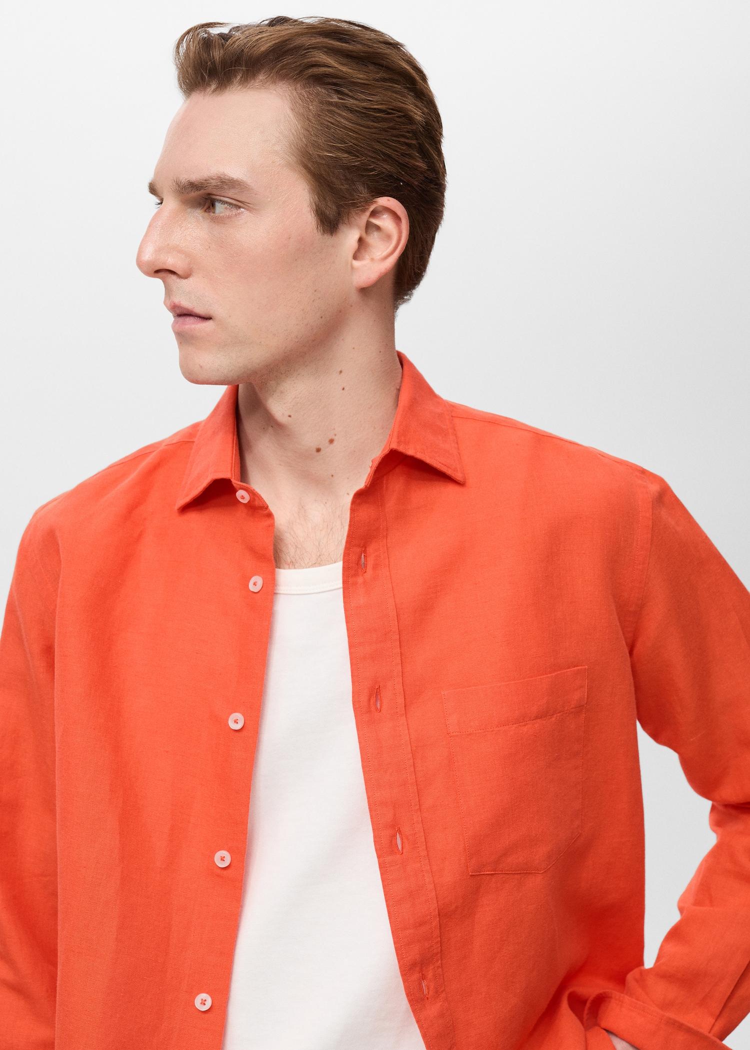 Pocket linen shirt - Men | MANGO USA Product Image