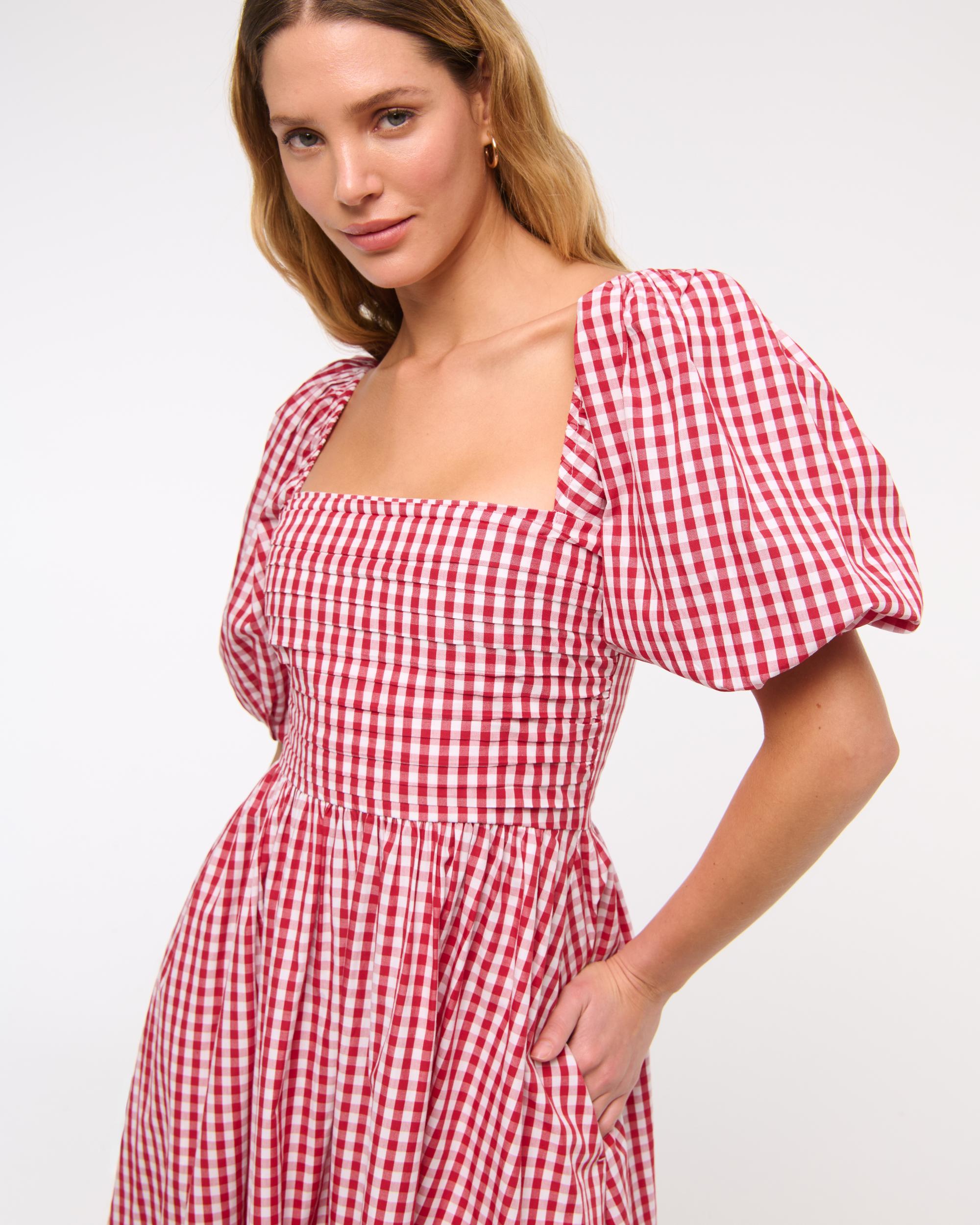 The A&F Emerson Poplin Puff Sleeve Midi Dress Product Image